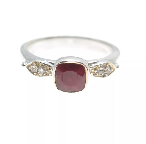 925 Sterling Silver Two-Tone Ruby & Diamond Ring – Cushion-Cut Center - Size 7.75 - Image 3