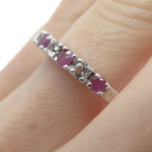 Sterling Silver Ruby & White Topaz Half Eternity Band – Size 9