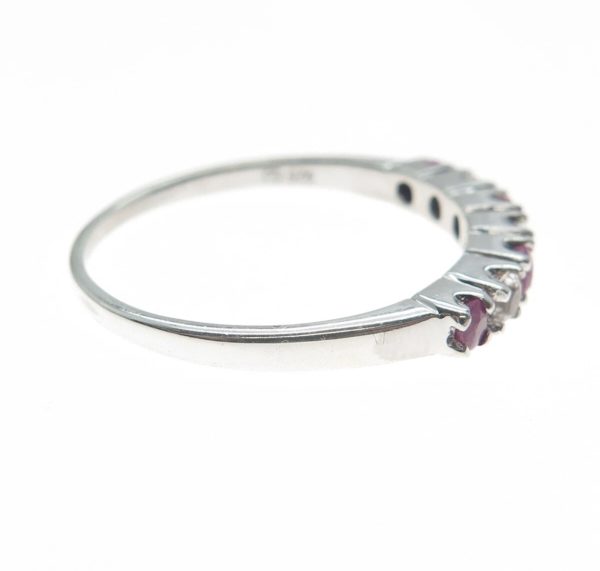 Sterling Silver Ruby & White Topaz Half Eternity Band – Size 9 - Image 6