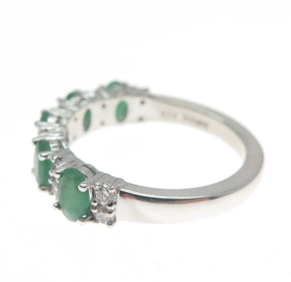 Sterling Silver Emerald & Diamond Accent Band – Oval-Cut Stones (Size 7) - Image 4