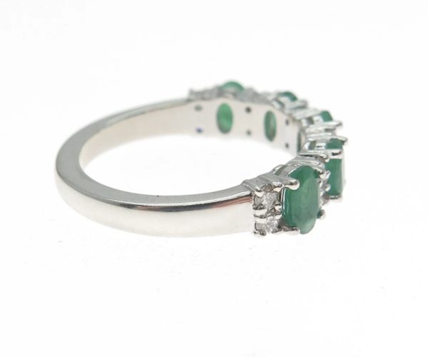 Sterling Silver Emerald & Diamond Accent Band – Oval-Cut Stones (Size 7) - Image 5