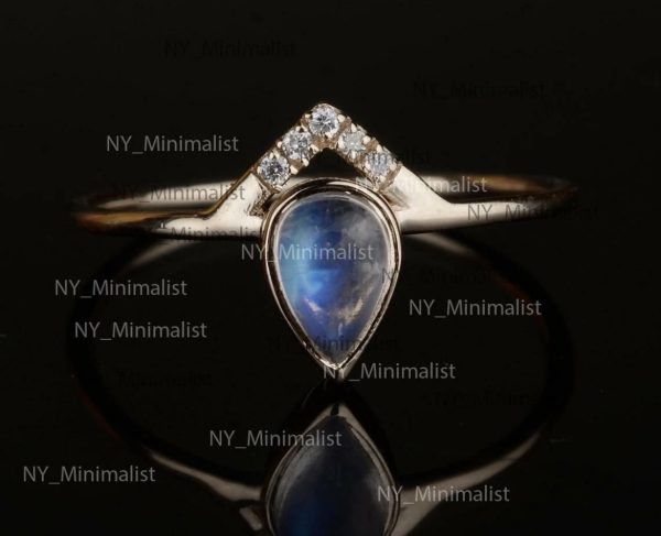 14K Yellow Gold Rainbow Moonstone & Diamond Cluster Ring – Pear Cut Fine Jewelry - Image 5
