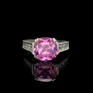 4.30 Ct Natural Pink Sapphire & Diamond Engagement Ring – 14K Solid White Gold